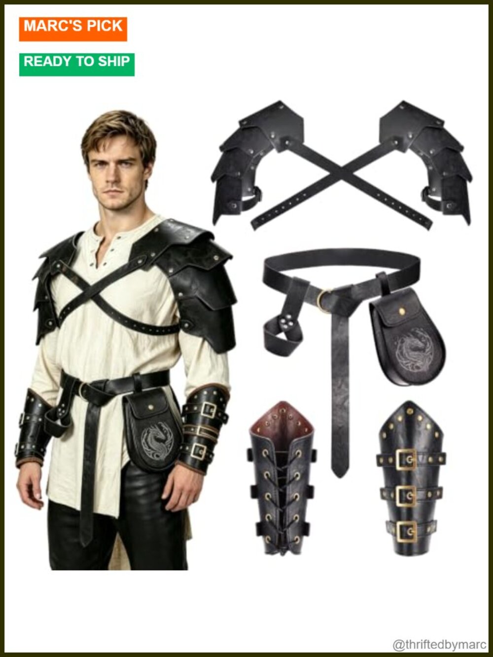 Medieval Armor Set 7PCS Pauldrons Belt Bracers Pouch Holster